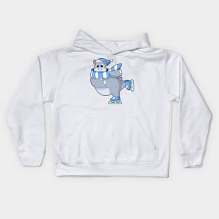 Hippo at Ice skating with Ice skates Kids Hoodie